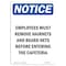 Signmission OSHA Notice Sign, Employees Must Remove Hairnets, 14in X 10in Rigid Plastic, 10" W, 14" H, Portrait OS-NS-P-1014-V-11964 - alternate 1